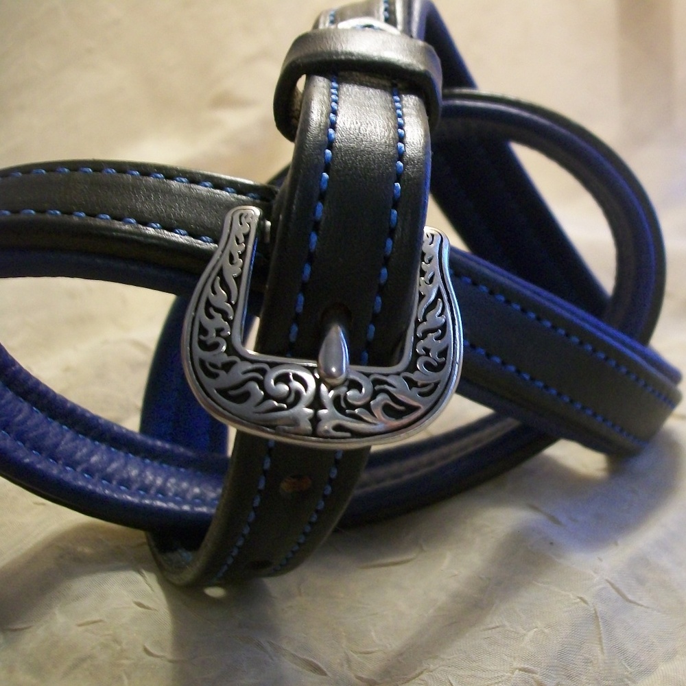 Leather - Black w/Blue 31.5"-35.5." Belt